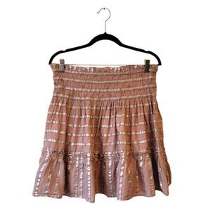 Current Air Dusty Rose Metallic Stripe Smocked Mini Skirt